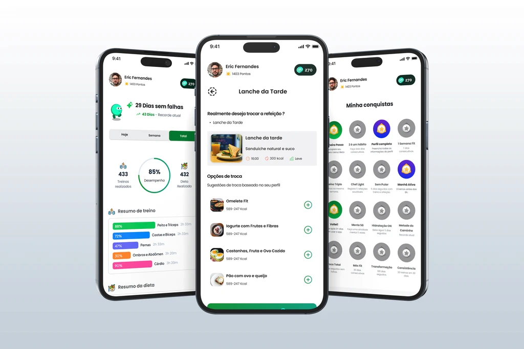 Dashboard, gamificação e conquistas